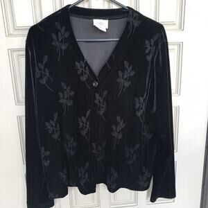 Hot Cotton Velour Jacket SzM Single Button Closure Black V Neck Lng Sleeves